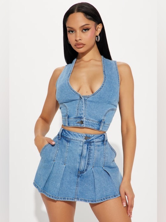 Fashion Nova Dresses & Skirts - Nashville Denim Pleated Skort Set - Medium Wash